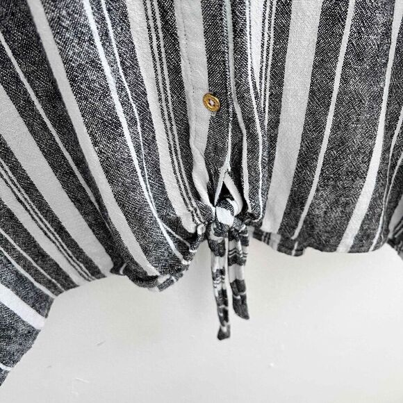 Ellen Tracy mariner tie front LINEN Shirt top Large Blue White Stripes ButtonS - Picture 6 of 13